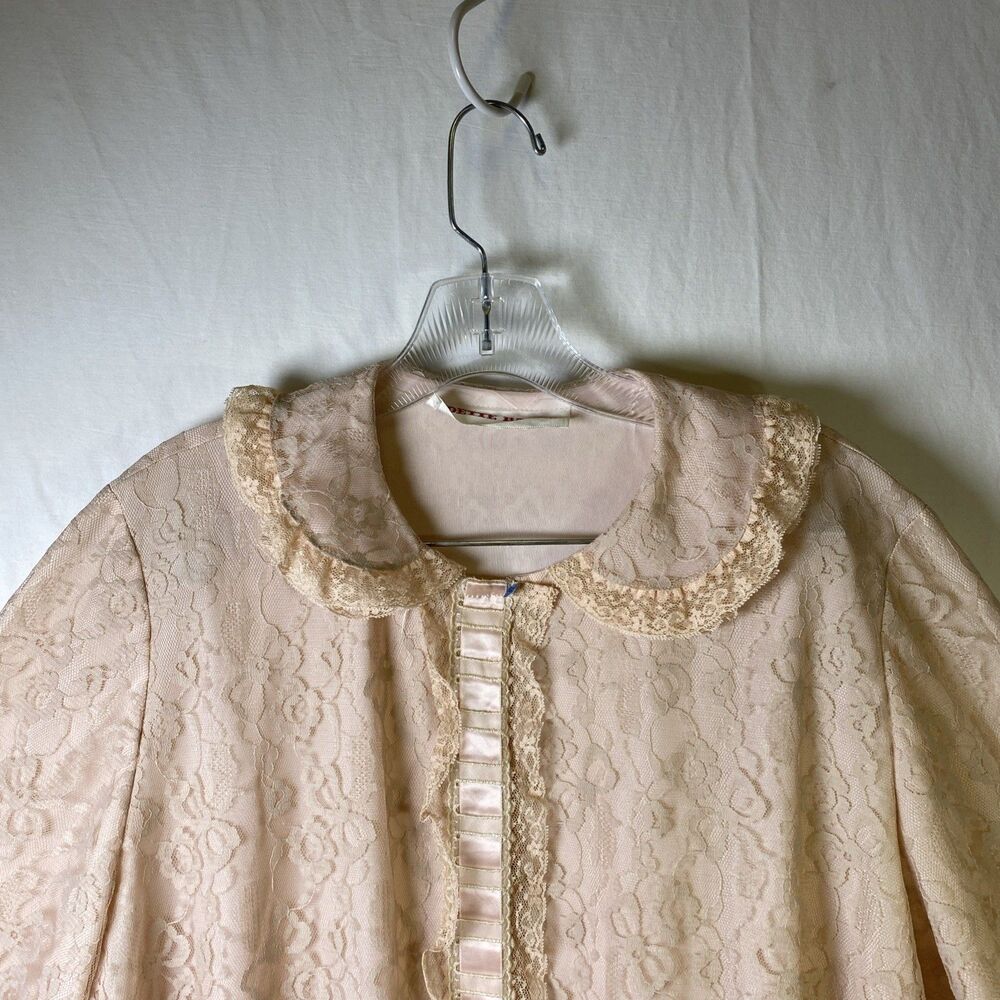 Vintage 1960s Womens Long Lace Robe Romantic Beige Pink (See Measurements) - Picture 3 of 16